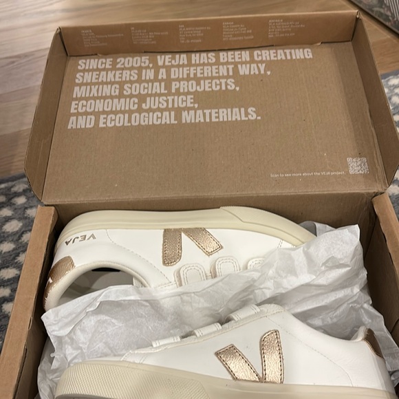 Veja White and Gold Athletic Shoes
